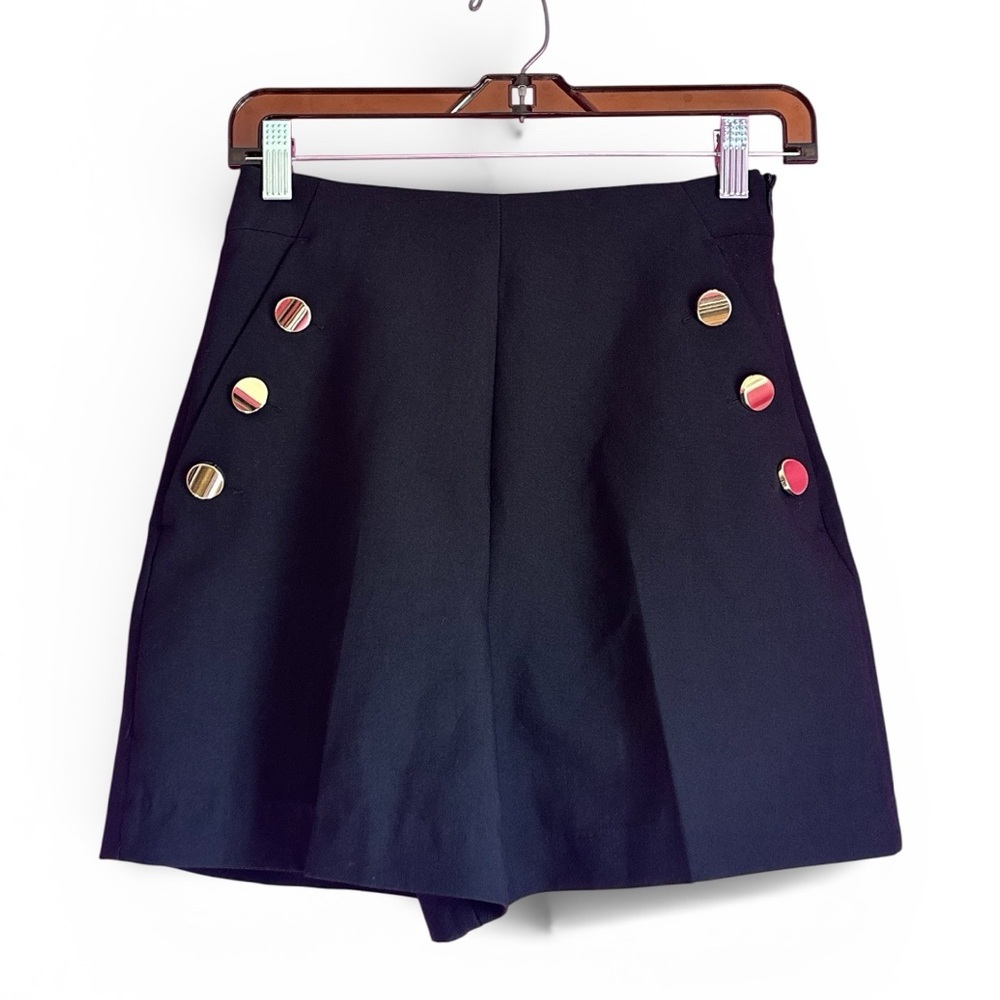 Zara Elegant High Waisted Black Short with Gold Buttons